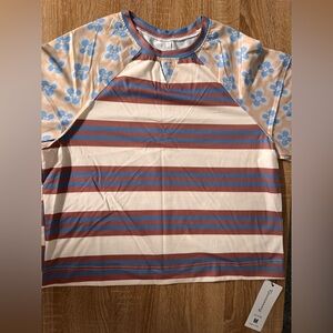 Striped and Floral Short Sleeve Top